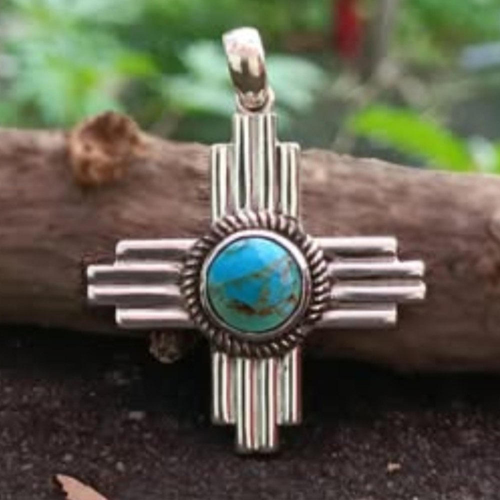 Zia Silver and Turquoise Pendant